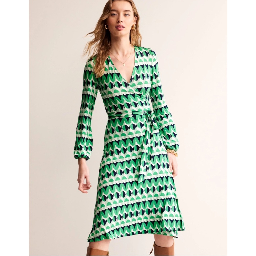 Boden Green and Black Patterned Midi Dress